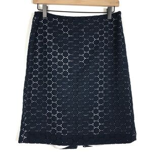 LOFT Lace Skirt Overlay Navy Blue Circle Eyelet Minimalist Modest Classic Size 4